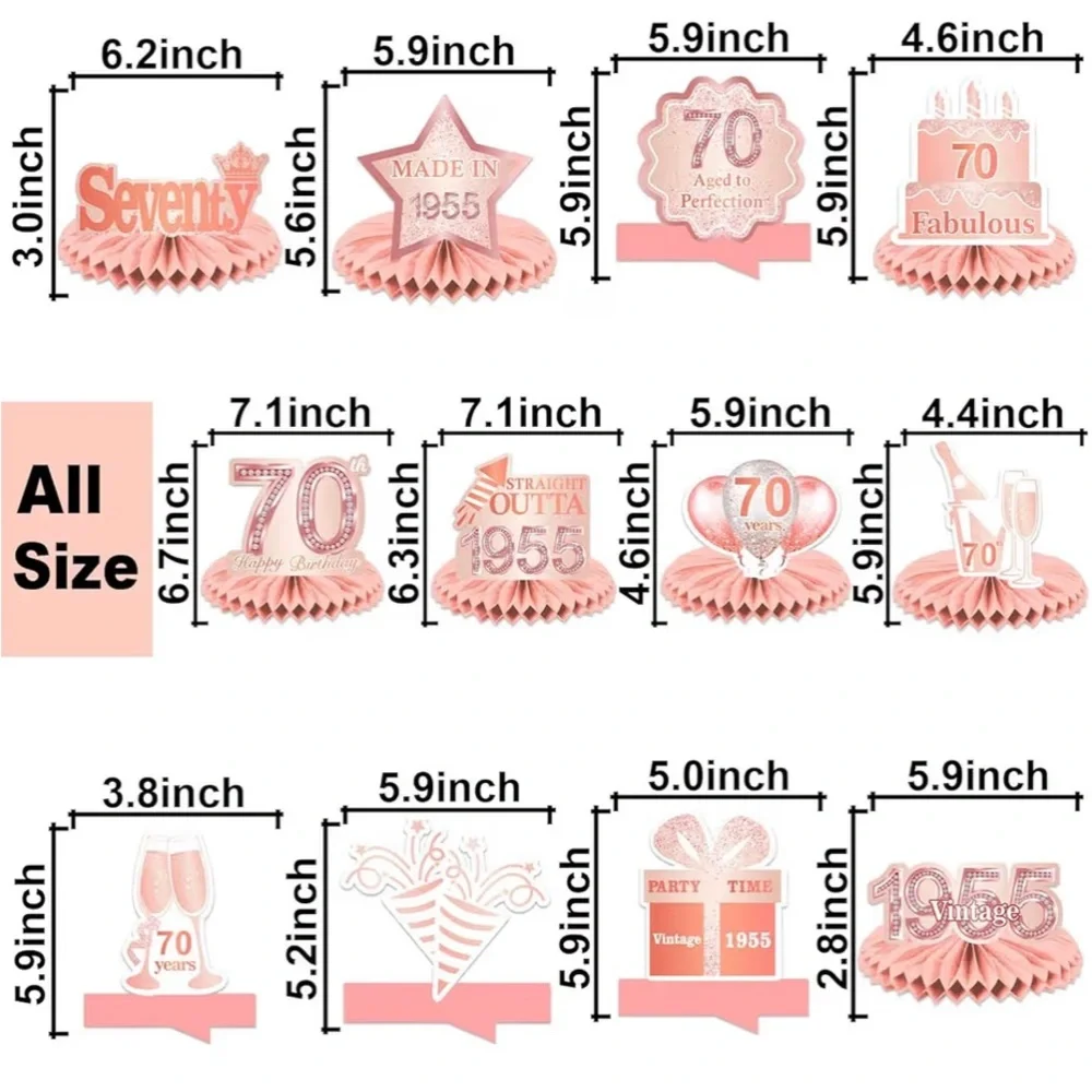 Happy 70th Birthday Rose Gold Table Honeycomb Centerpieces